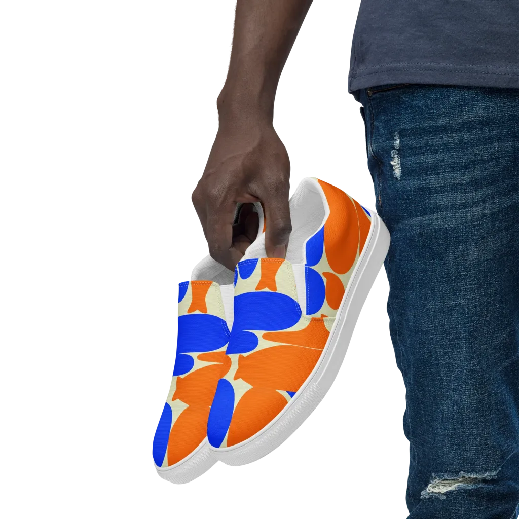 Cobalt Tangerine Totem on Men's Slip-On Canvas Shoes — Left Front