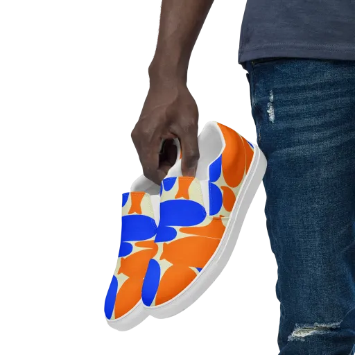 Cobalt Tangerine Totem on a Men's Slip-On Canvas Shoes