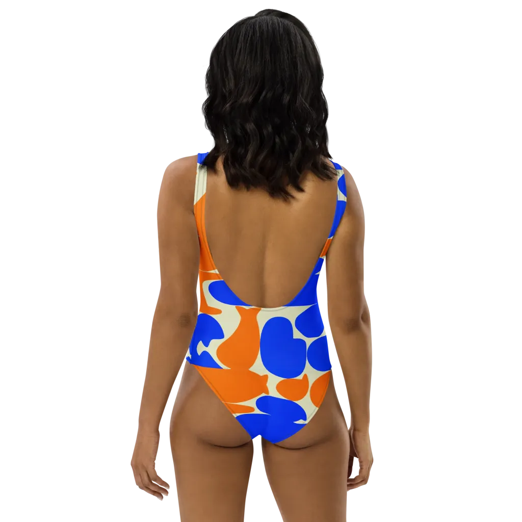 Cobalt Tangerine Totem on One-Piece Swimsuit — Back