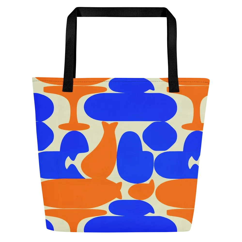 Cobalt Tangerine Totem on Large Tote Bag W/ Pocket — Front