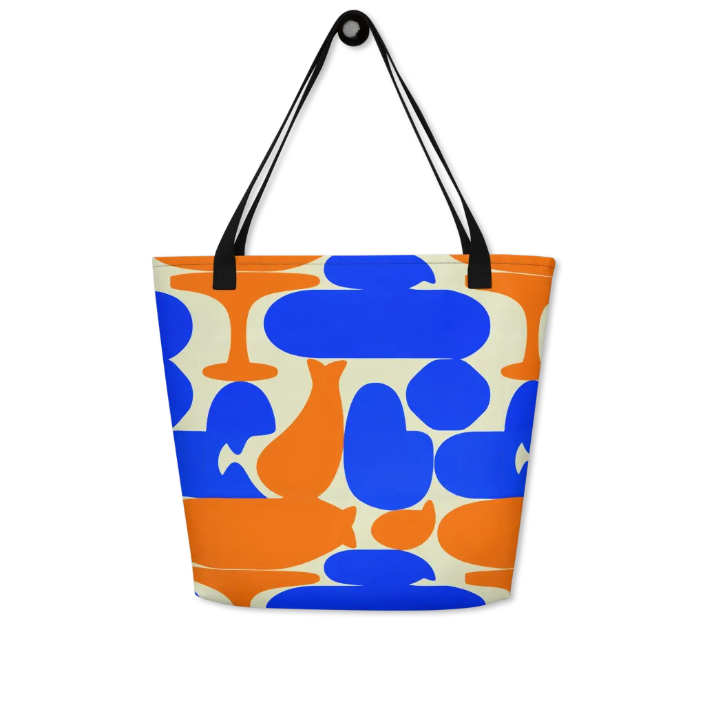 Cobalt Tangerine Totem on Large Tote Bag W/ Pocket — Front