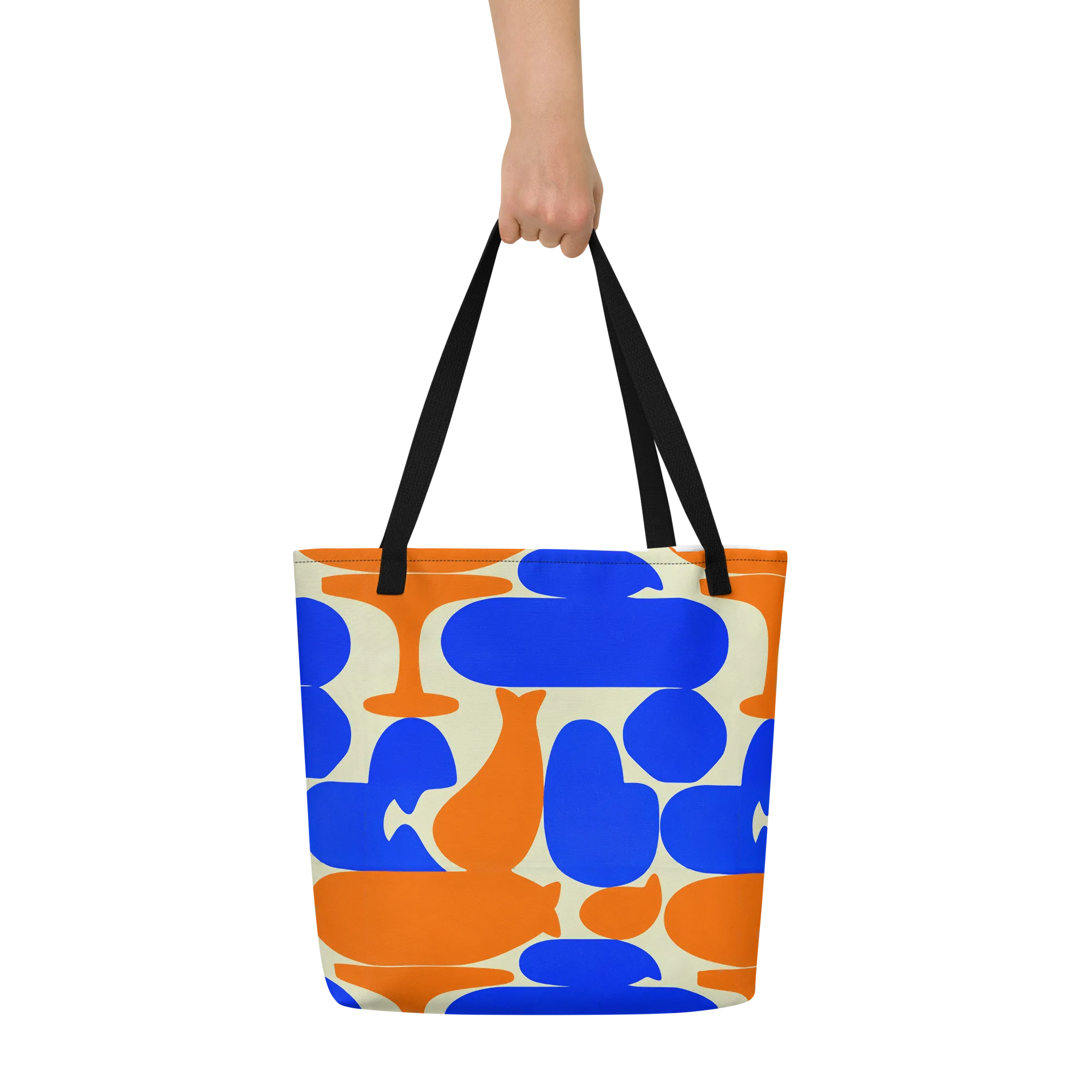 Cobalt Tangerine Totem on Large Tote Bag W/ Pocket — Front