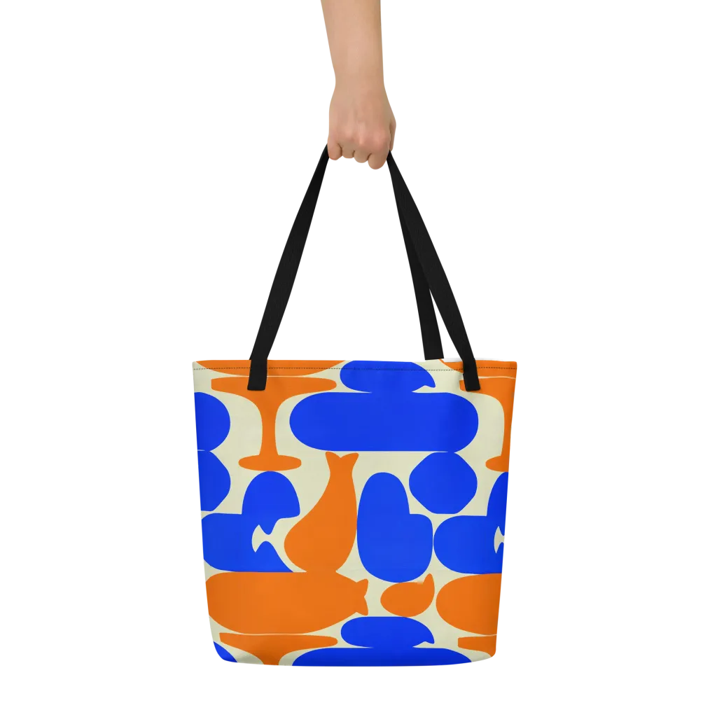 Cobalt Tangerine Totem on Large Tote Bag W/ Pocket — Front