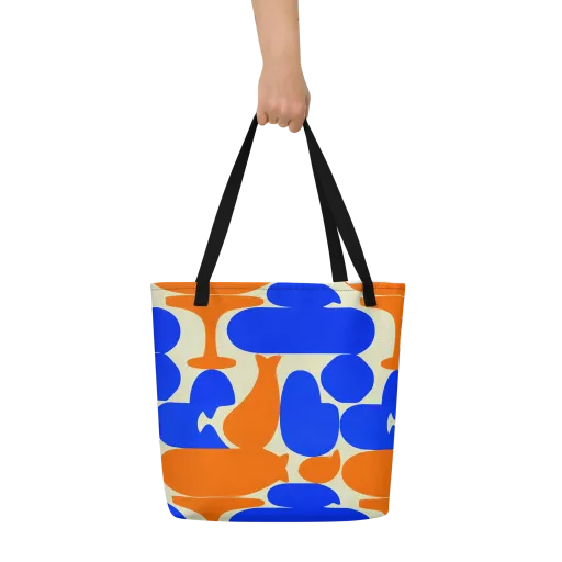 Cobalt Tangerine Totem on a Large Tote Bag W/ Pocket