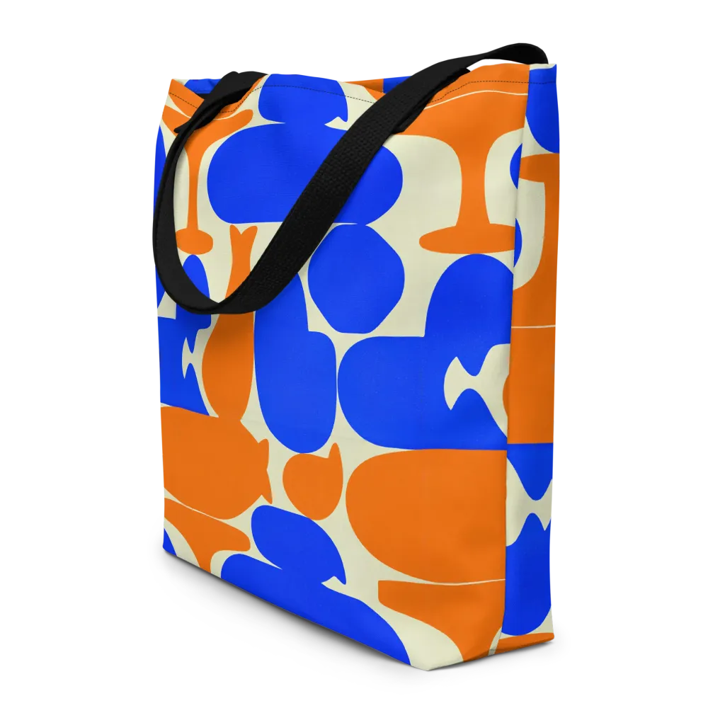 Cobalt Tangerine Totem on Large Tote Bag W/ Pocket — Front