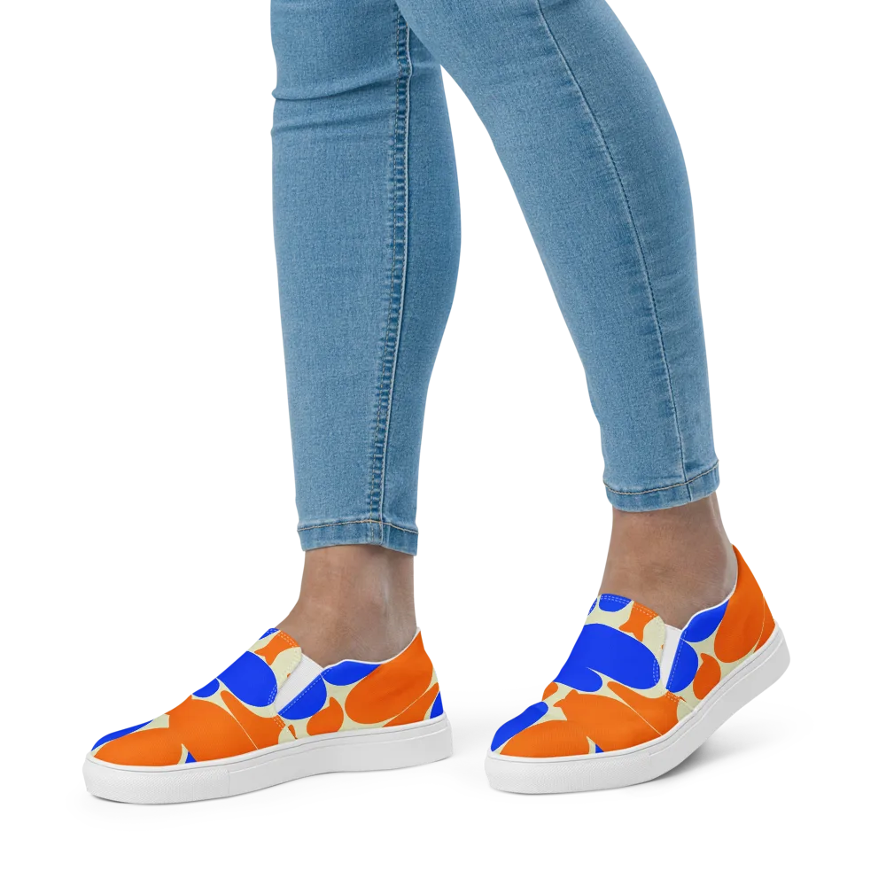 Cobalt Tangerine Totem on Women's Slip-On Canvas Shoes — Front