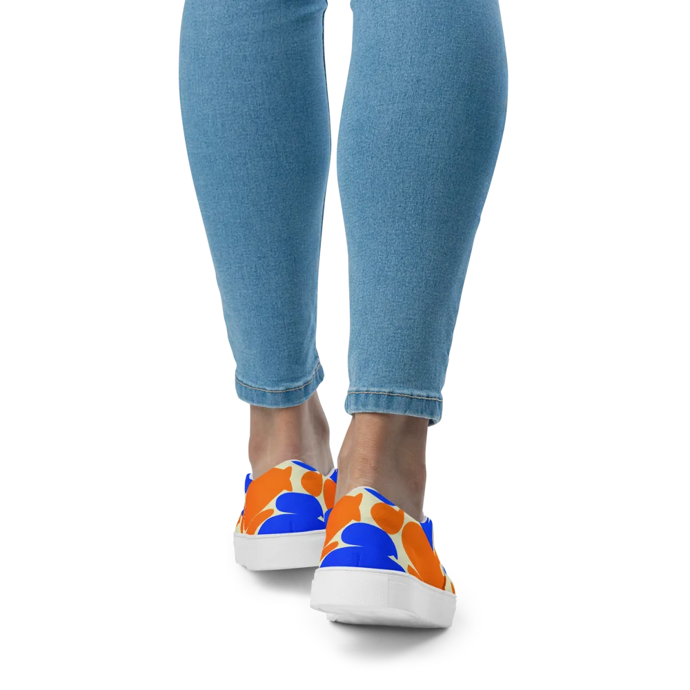 Cobalt Tangerine Totem on Women's Slip-On Canvas Shoes — Back
