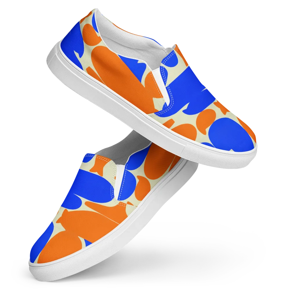 Cobalt Tangerine Totem on Women's Slip-On Canvas Shoes — Front
