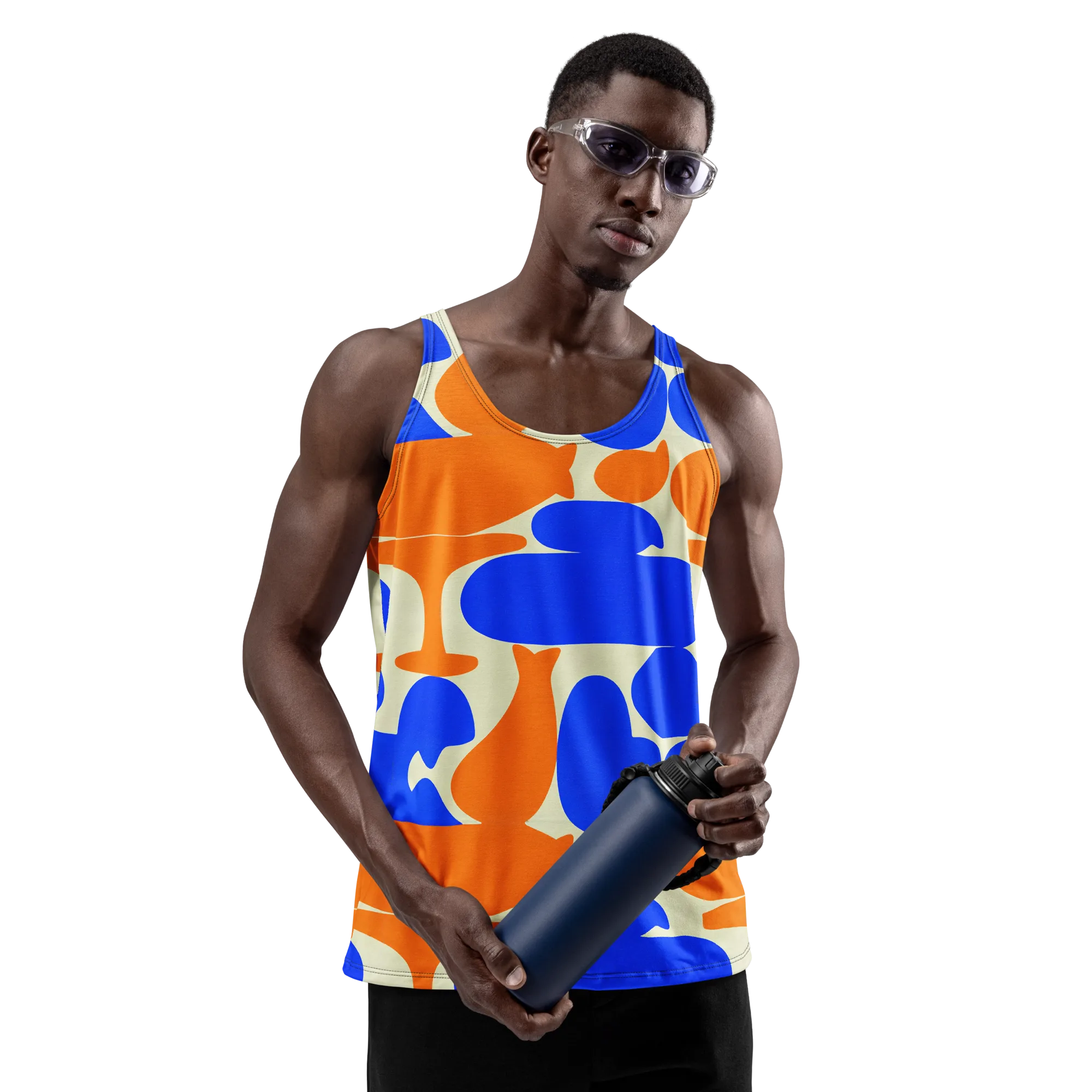 Cobalt Tangerine Totem on Men's Tank Top — Front