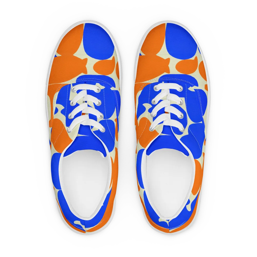 Cobalt Tangerine Totem on Men's Lace-Up Canvas Shoes — Front