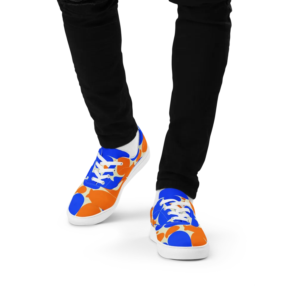 Cobalt Tangerine Totem on Men's Lace-Up Canvas Shoes — Front