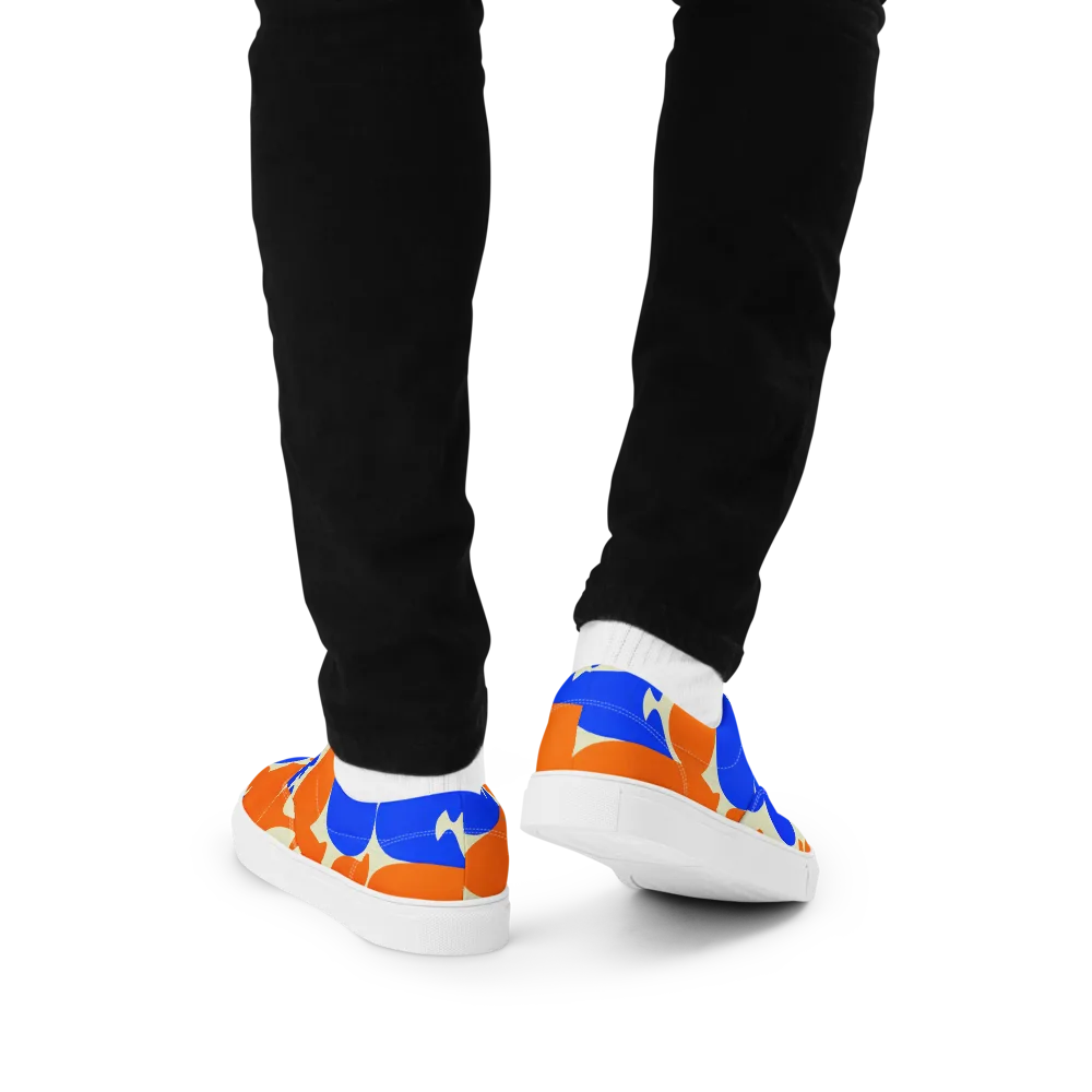 Cobalt Tangerine Totem on Men's Lace-Up Canvas Shoes — Back