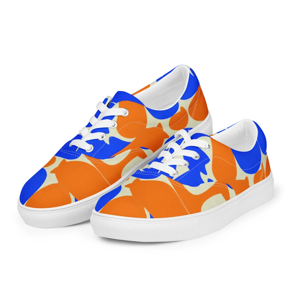 Cobalt Tangerine Totem on Men's Lace-Up Canvas Shoes — Left Front