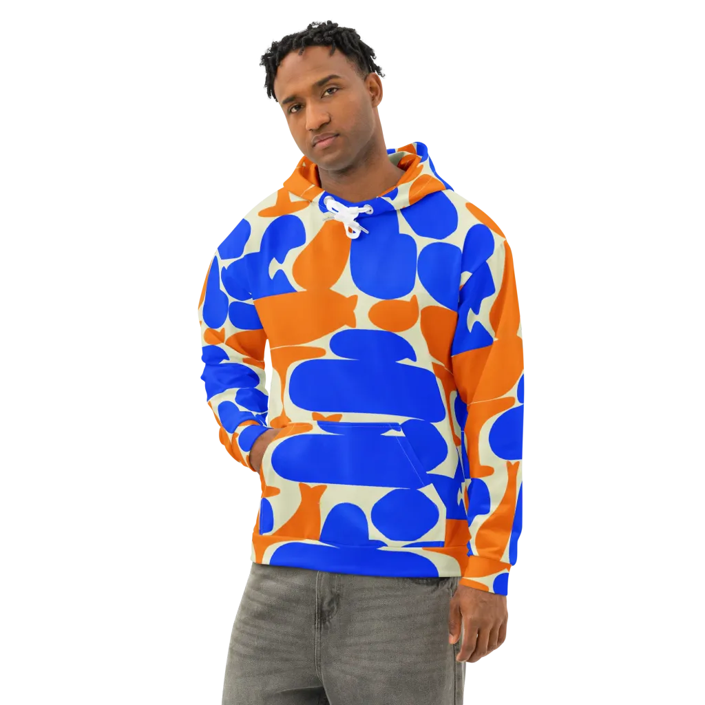 Cobalt Tangerine Totem on Cotton Hoodie — Left Front