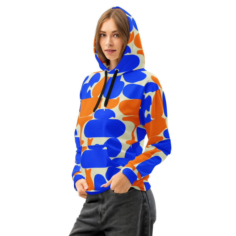 Cobalt Tangerine Totem on Cotton Hoodie — Left Front