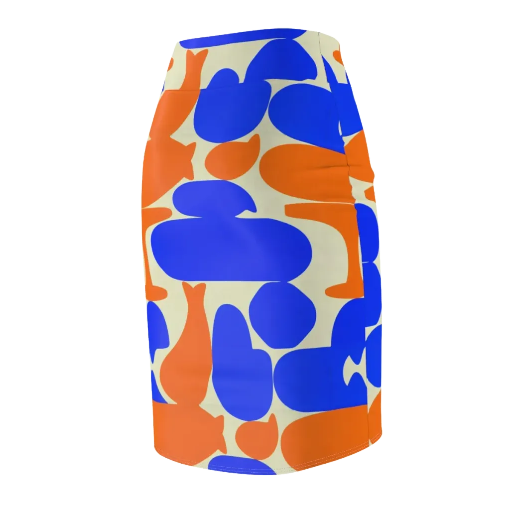 Cobalt Tangerine Totem on Pencil Skirt — Back Side