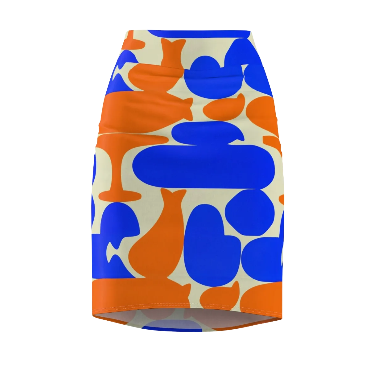Cobalt Tangerine Totem on Pencil Skirt — Front