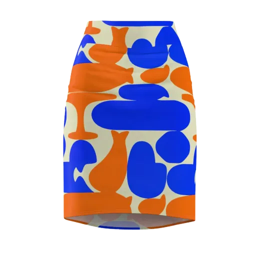 Cobalt Tangerine Totem on a Pencil Skirt