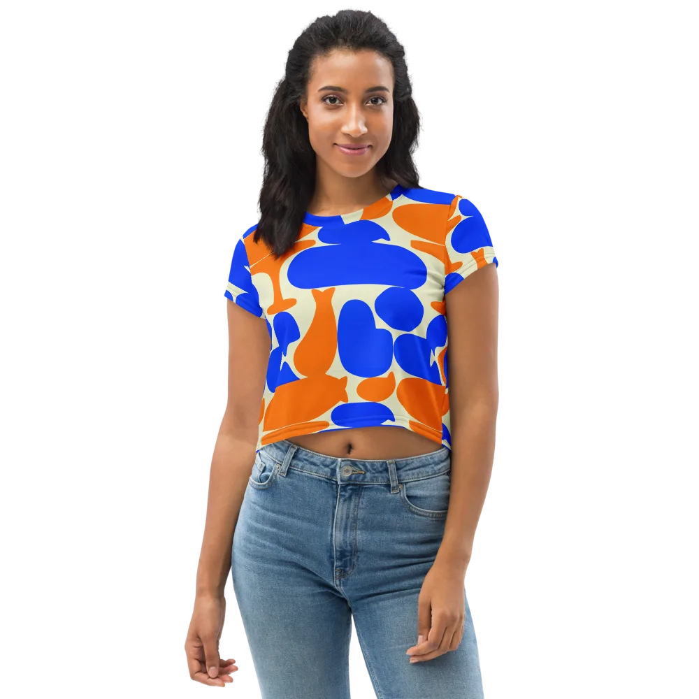 Cobalt Tangerine Totem on Crop Tee — Front