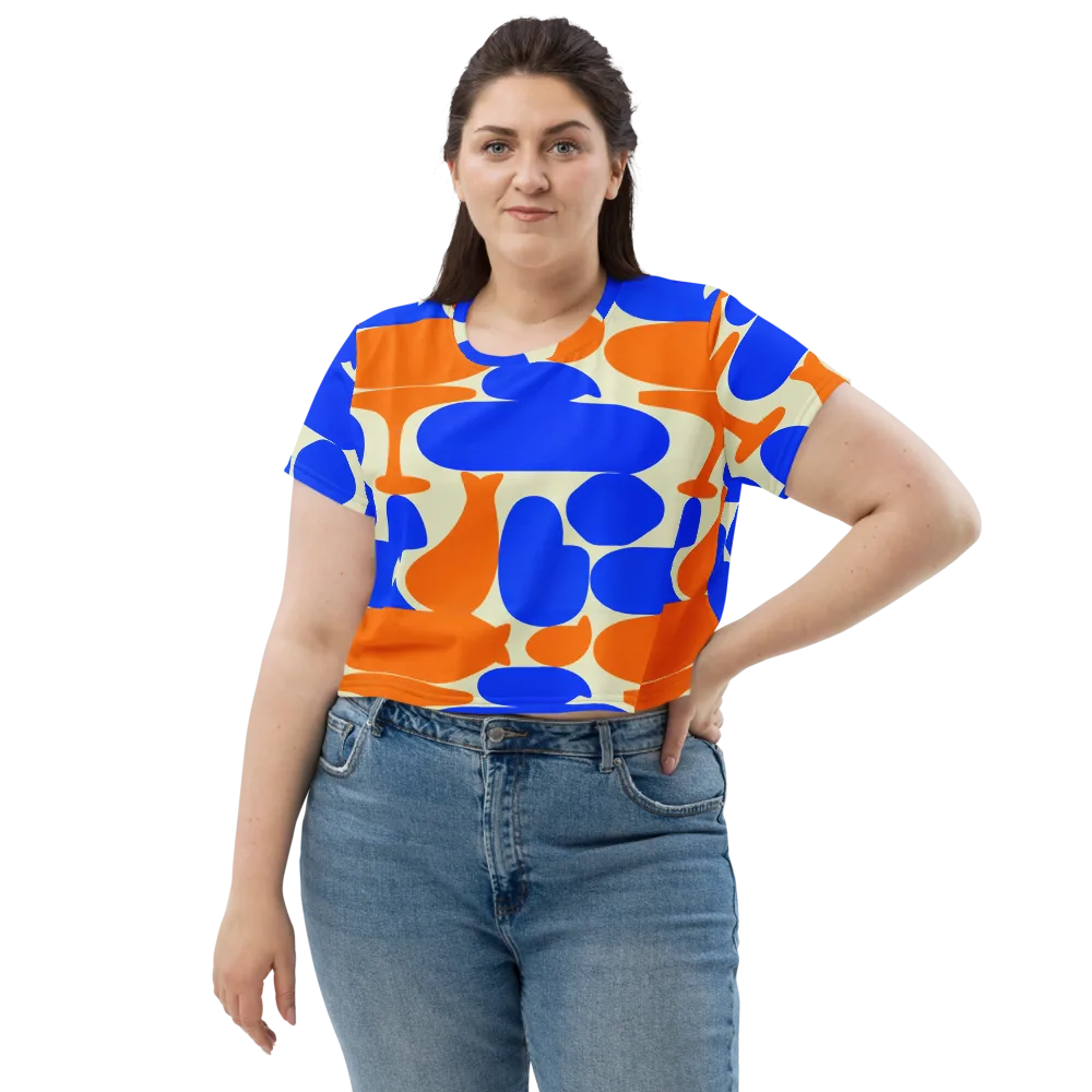 Cobalt Tangerine Totem on Crop Tee — Front