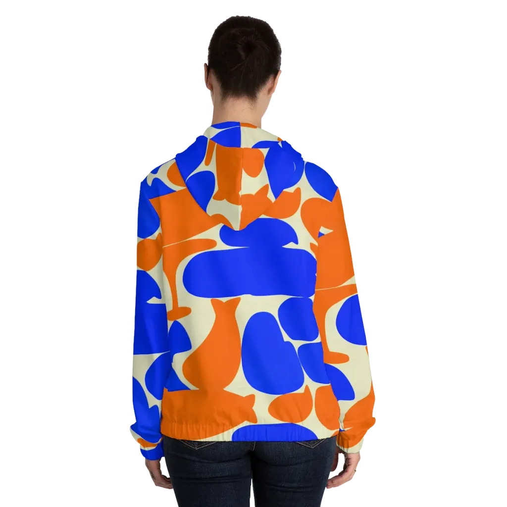 Cobalt Tangerine Totem on Women's Full-Zip Hoodie — Back On Person