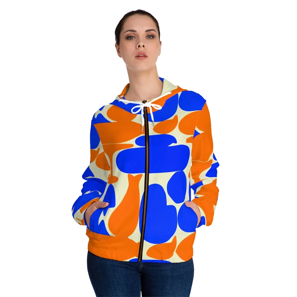 Cobalt Tangerine Totem on Women's Full-Zip Hoodie — Front On Person