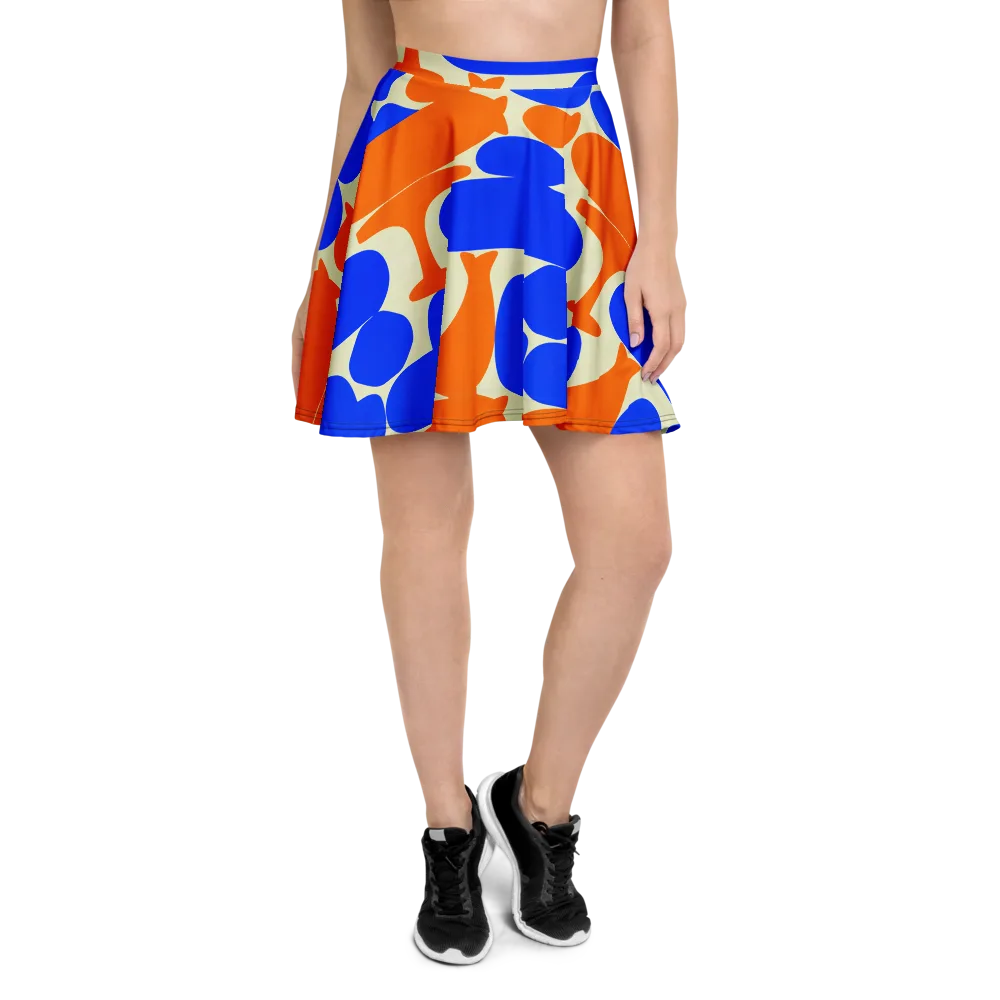 Cobalt Tangerine Totem on Skater Skirt — Front
