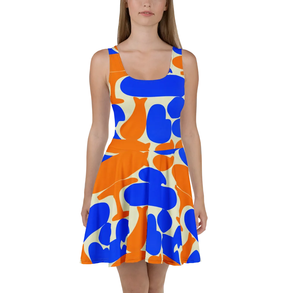 Cobalt Tangerine Totem on Skater Dress — Front