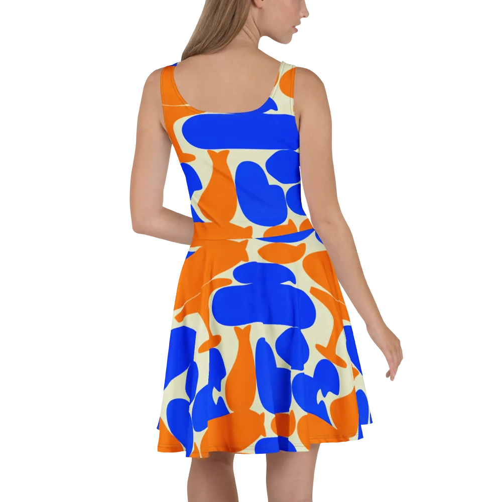 Cobalt Tangerine Totem on Skater Dress — Back