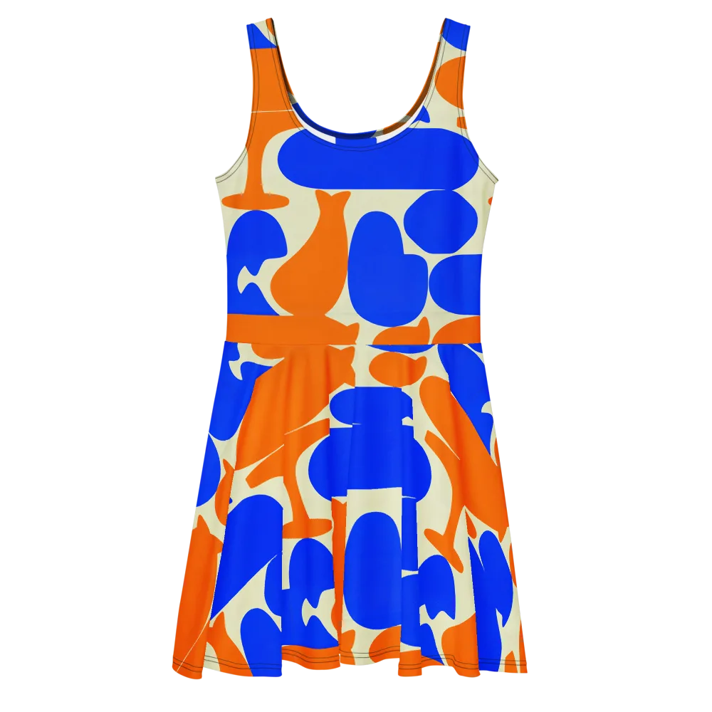 Cobalt Tangerine Totem on Skater Dress — Front