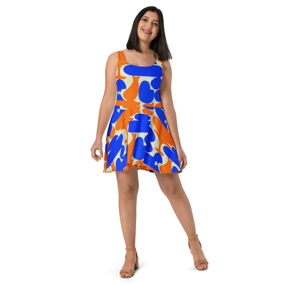 Cobalt Tangerine Totem on Skater Dress — Front