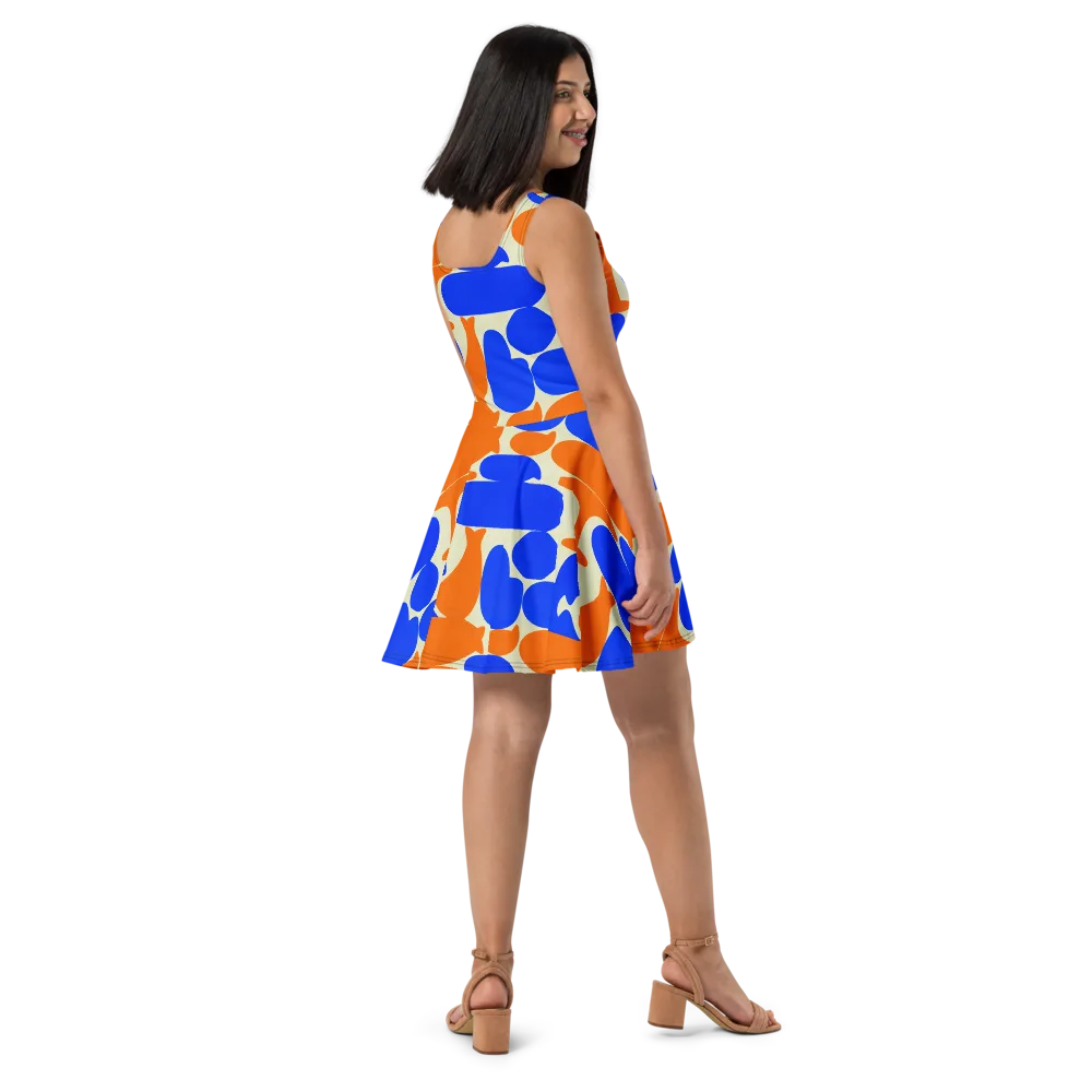Cobalt Tangerine Totem on Skater Dress — Right