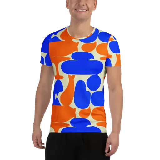 Cobalt Tangerine Totem on a Men's Athletic T-Shirt