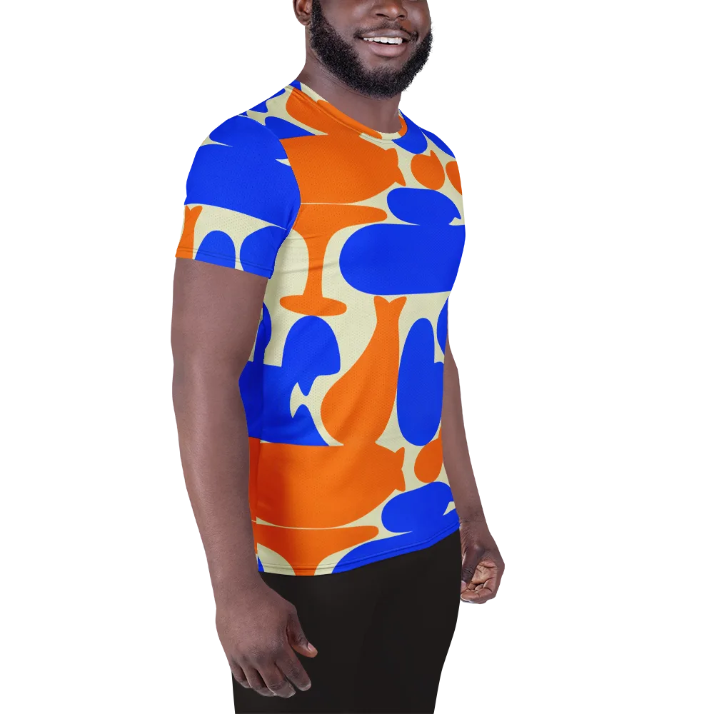 Cobalt Tangerine Totem on Men's Athletic T-Shirt — Right