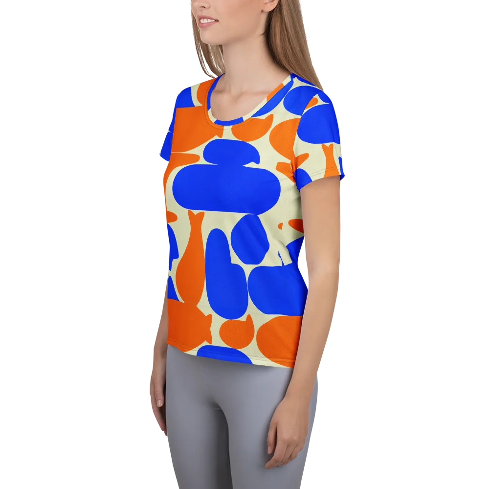Cobalt Tangerine Totem on Women's Athletic T-Shirt — Left