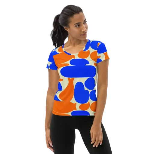 Cobalt Tangerine Totem on a Women's Athletic T-Shirt