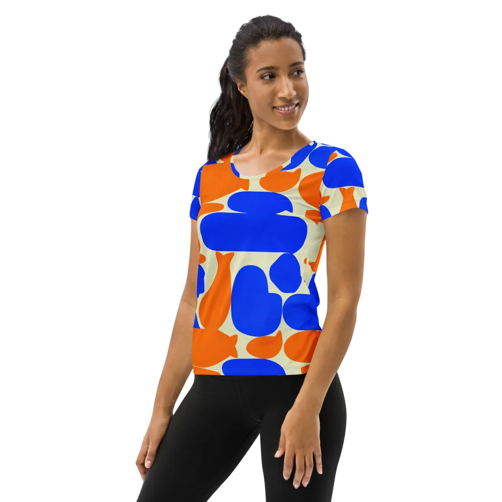Cobalt Tangerine Totem on Women's Athletic T-Shirt — Left