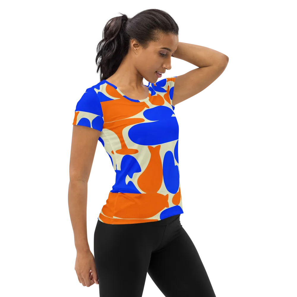 Cobalt Tangerine Totem on Women's Athletic T-Shirt — Right