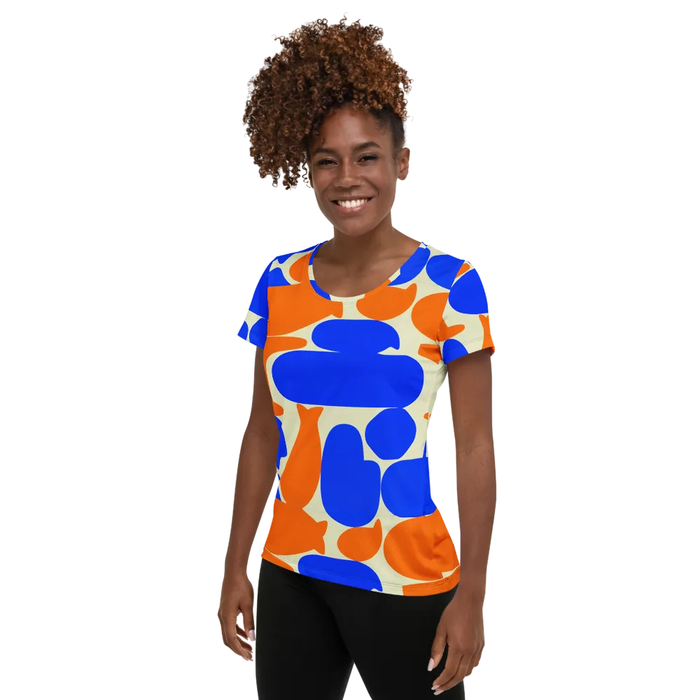 Cobalt Tangerine Totem on Women's Athletic T-Shirt — Left
