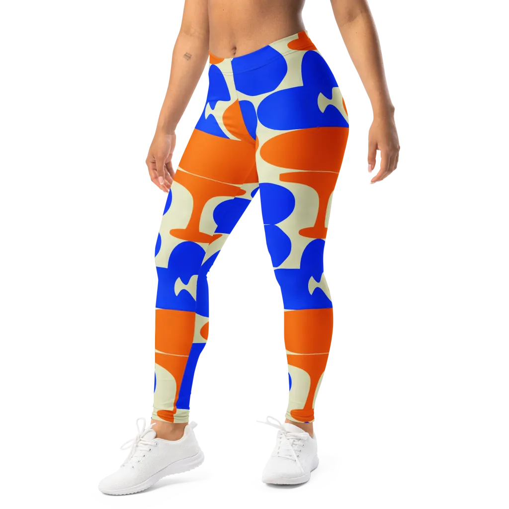 Cobalt Tangerine Totem on Leggings — Left Front
