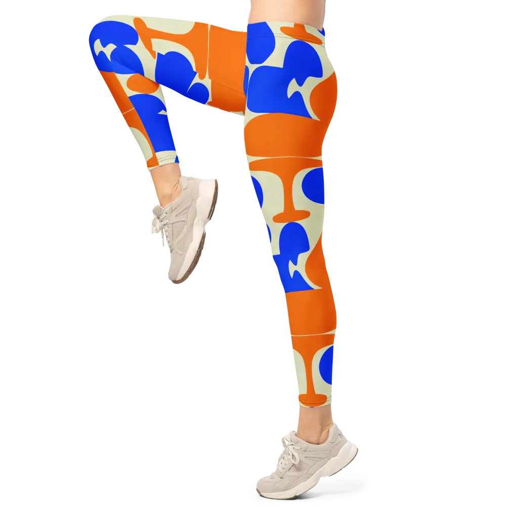 Cobalt Tangerine Totem on Leggings — Left