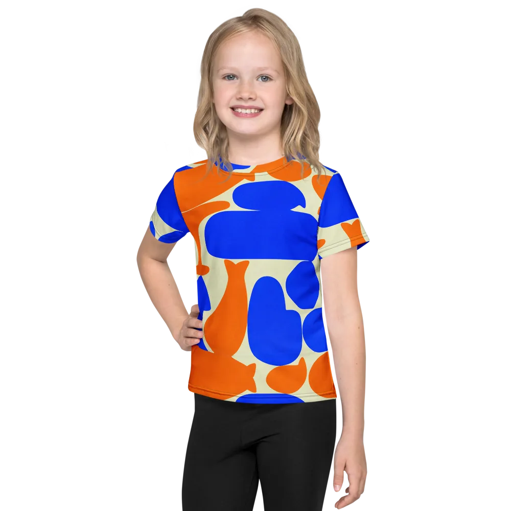 Cobalt Tangerine Totem on Kids Crew Neck T-Shirt — Front