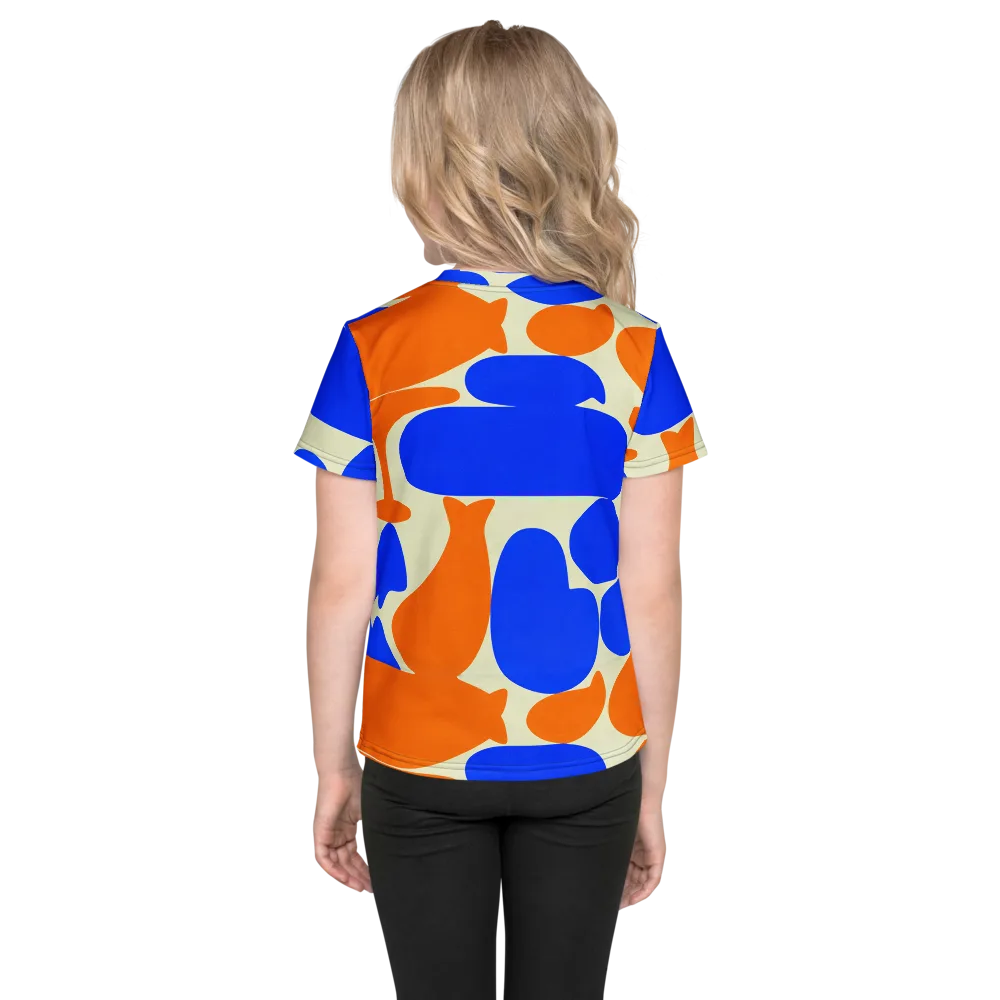Cobalt Tangerine Totem on Kids Crew Neck T-Shirt — Back