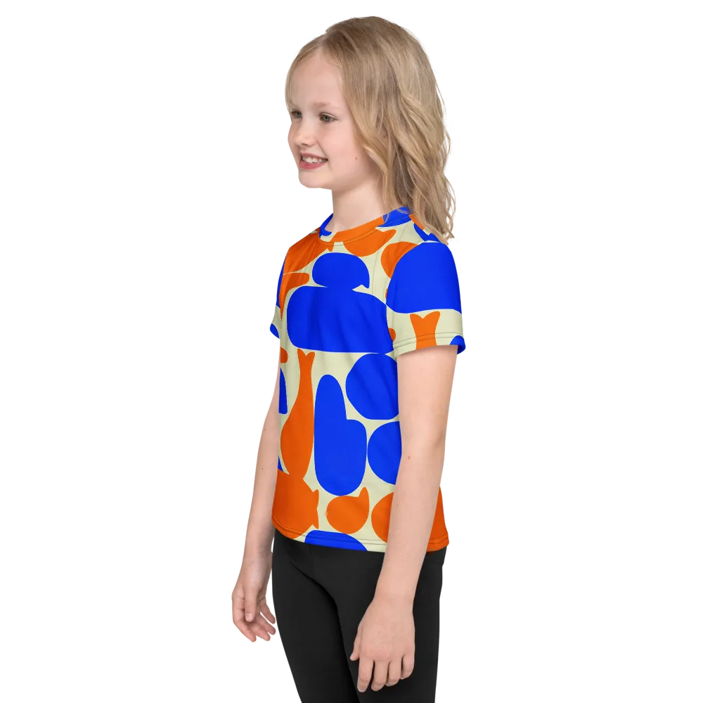 Cobalt Tangerine Totem on Kids Crew Neck T-Shirt — Left