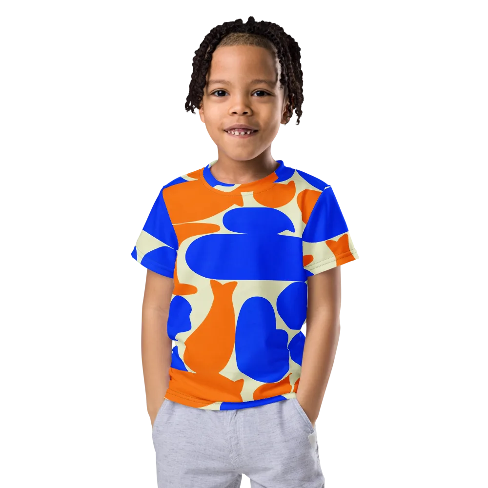 Cobalt Tangerine Totem on Kids Crew Neck T-Shirt — Front