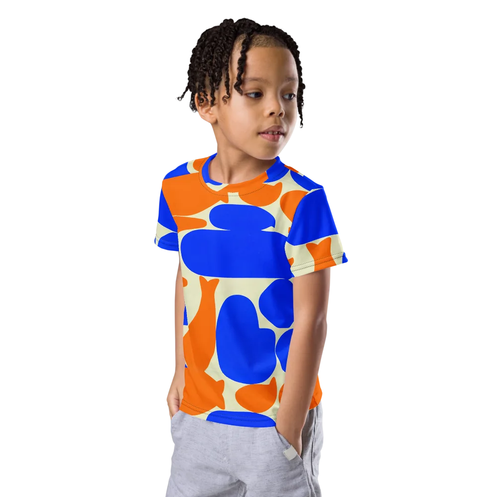 Cobalt Tangerine Totem on Kids Crew Neck T-Shirt — Left Front