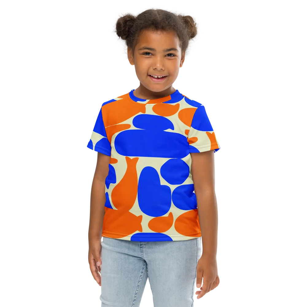 Cobalt Tangerine Totem on Kids Crew Neck T-Shirt — Front