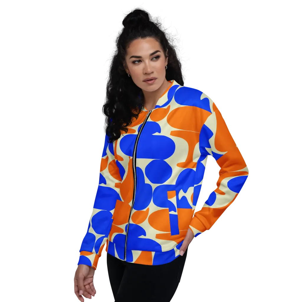 Cobalt Tangerine Totem on Bomber Jacket — Left