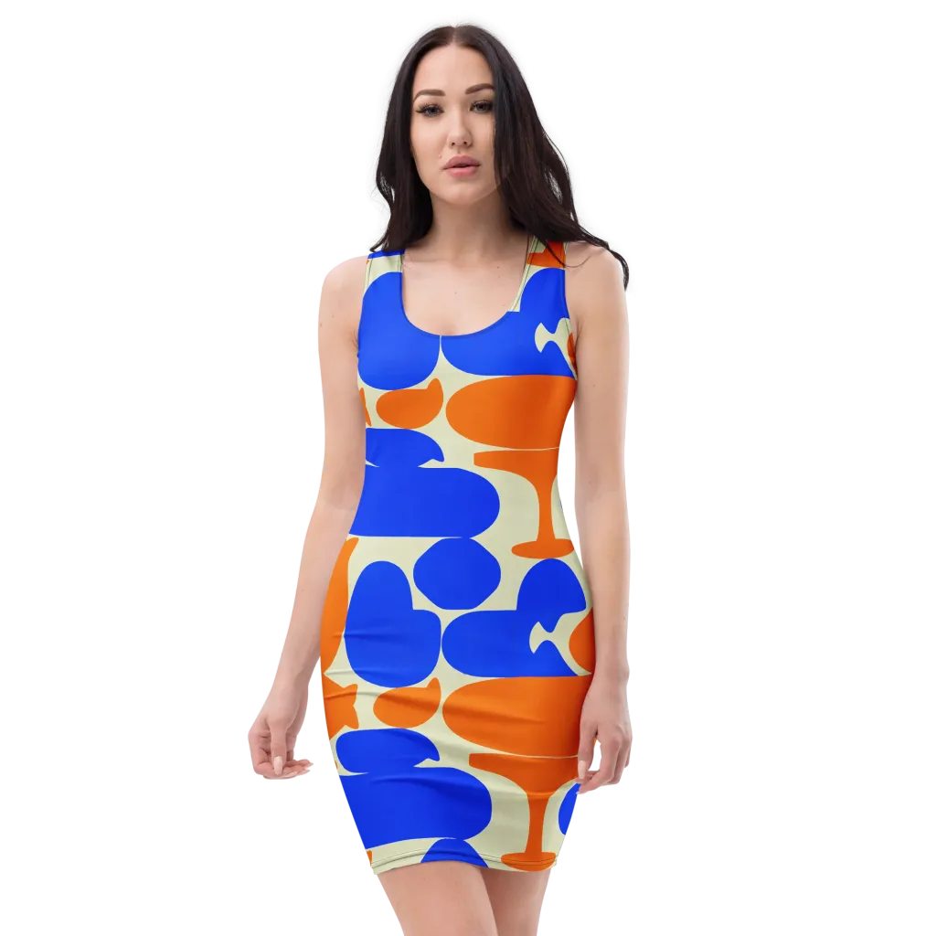 Cobalt Tangerine Totem on Bodycon Dress — Front