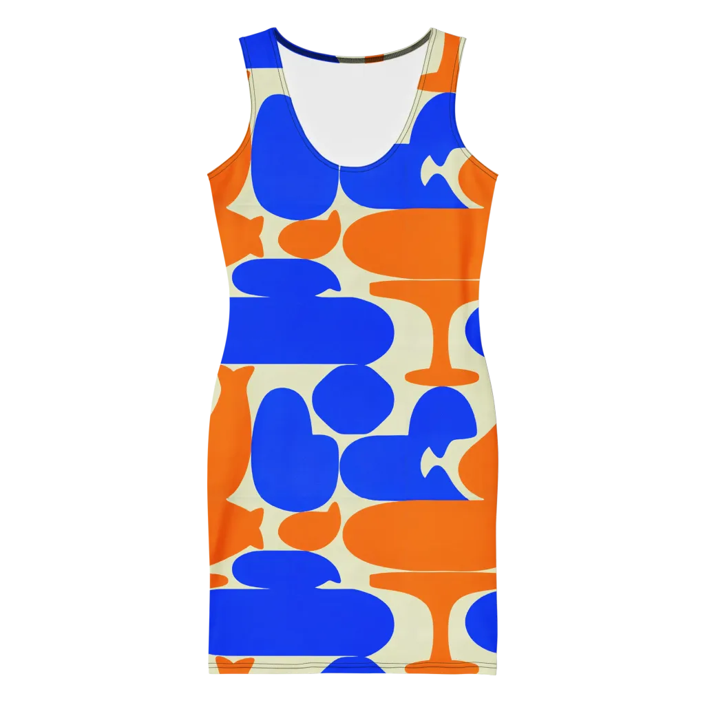 Cobalt Tangerine Totem on Bodycon Dress — Front